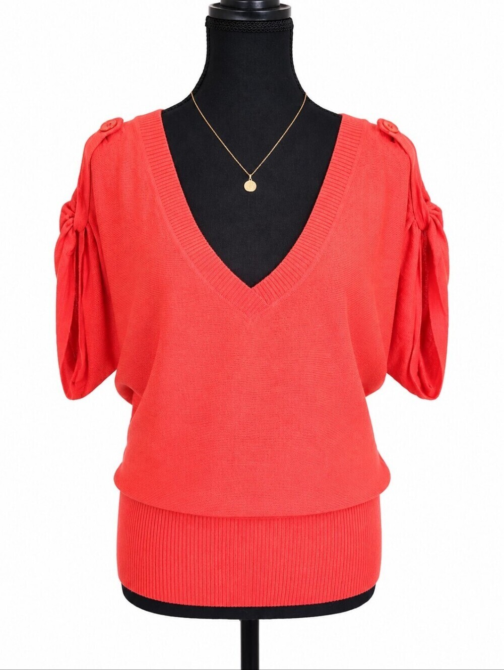Dynamite Women's Deep V-Neck Off the Shoulder Tunic Top, Coral/Orange, Size XS